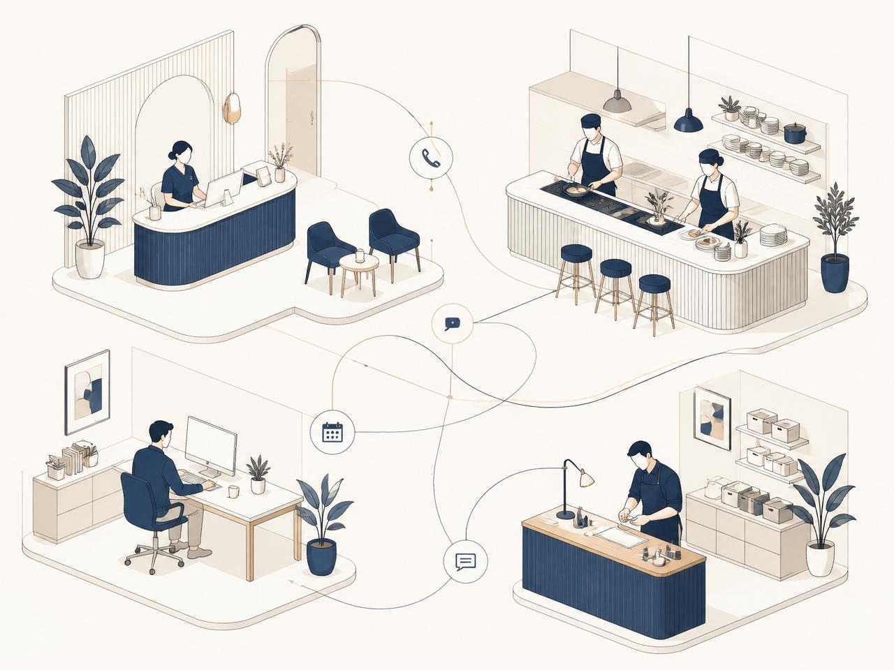 Illustration of businesses connected through intelligent automation